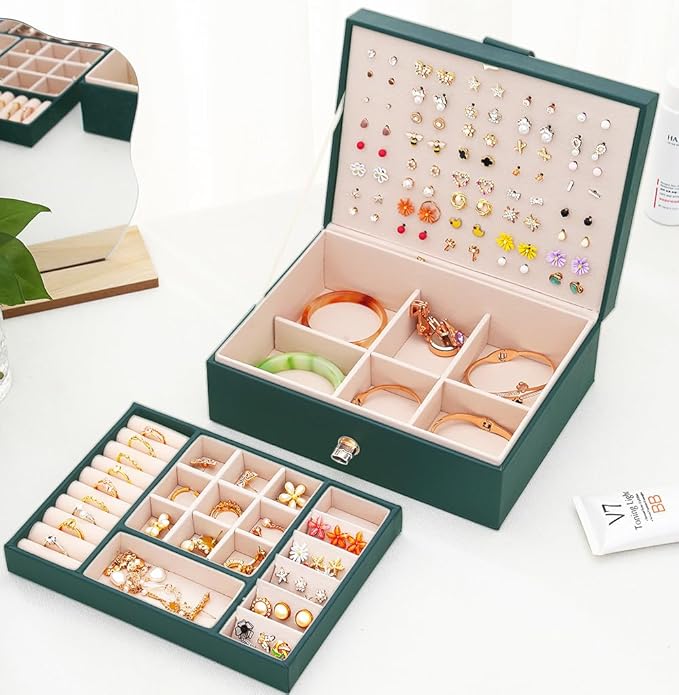 QBestry Womens Earrings Jewelry Box for Girls Jewelry Earring Organizer Box Earring Holder Organizer for Girls Jewelry Organizer Boxes for Women Girls Stud Earrings Organizers Jewelry Box Green