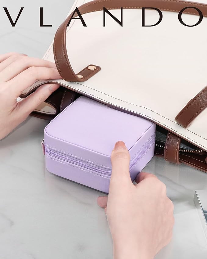 VLANDO Small Travel Jewelry Box Organizer - Girls Women Gift Rings Earrings Necklaces Jewelry Storage Display Case Purple