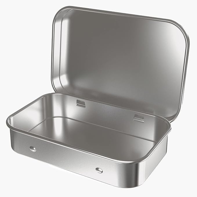 Hulless 6 Pcs Metal Hinged Tin Box Container Mini Portable Small Storage Container Kit with Lid for Home Storage 4.5x3.3x0.9 Inch, Silver