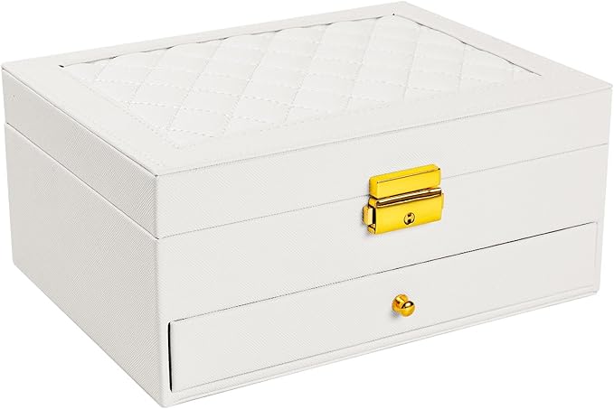 coobest Jewelry Box, 2 Layer Jewelry Organizer with Velvet Earring Organizer, Jewelry Holder Organizer Travel, White Jewelry Boxes for Women, Jewelry Boxes & Organizers for Girls