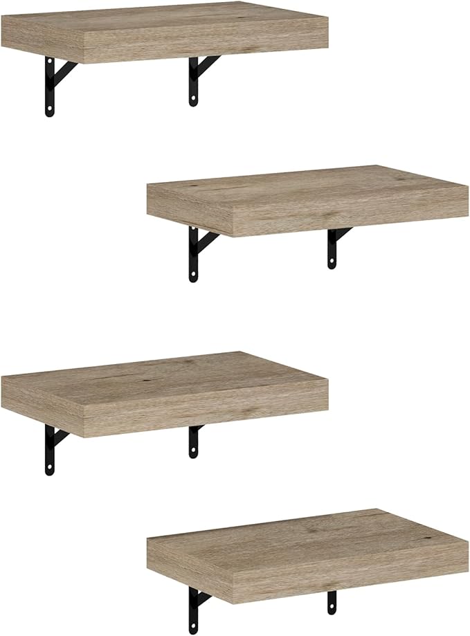 Furinno Tanna Floating Shelves for Wall Set of 4, 15-Inch Wall Shelf, Wall Mounted Shelf, for Bathroom, Home Office, Living Room, Natural
