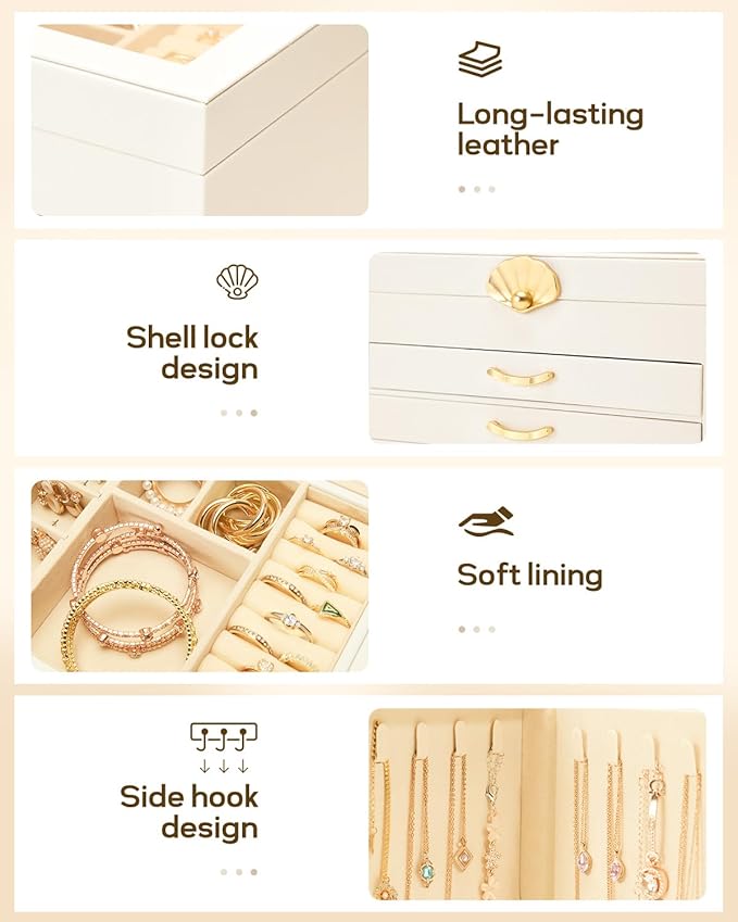 Enthralite Jewelry Box with 3 Drawers : Jewelry Display Organizer for Earrings Necklaces - Gift for Girls Women | White