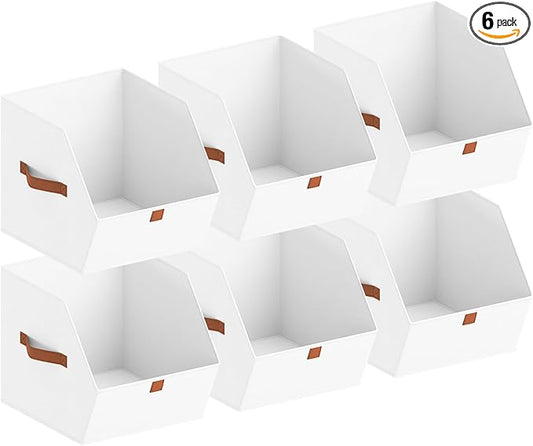 Homsorout Fabric Closet Storage Cubes - 6 Pack Square Storage Bins with Dual Handles for Clothes, Towels, Toys, Cube Storage Organizers for Bedroom, Nursery, Shelves, Closet, Small Spaces, White