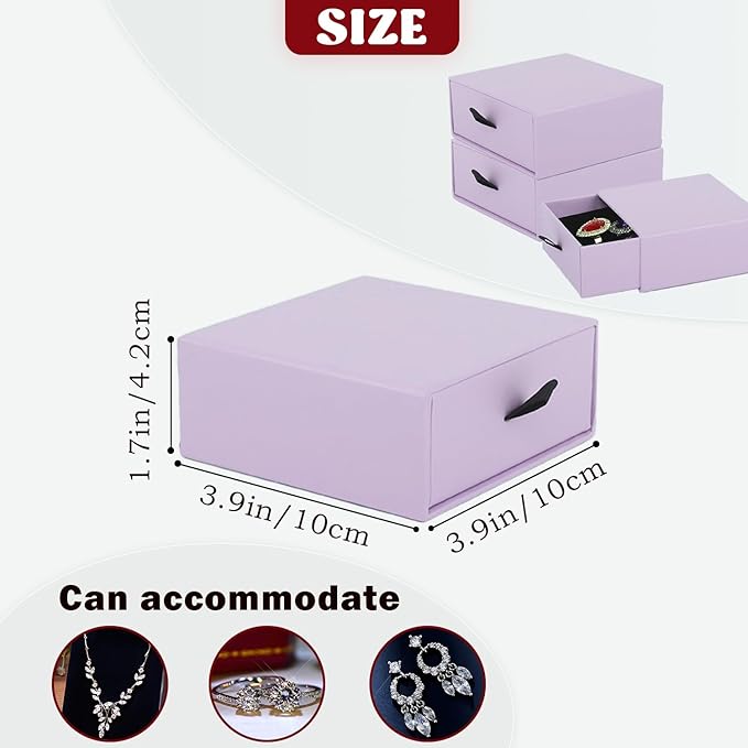 Nsmykhg Jewelry Gift Box Velvet-Lined,12 Pack Compact Drawer Style for Earrings & Rings, Necklace & Bracelet Organizer, 3.93x3.93x1.65 Inches, Stackable Elegant Jewelry Display & Storage Box (Purple)