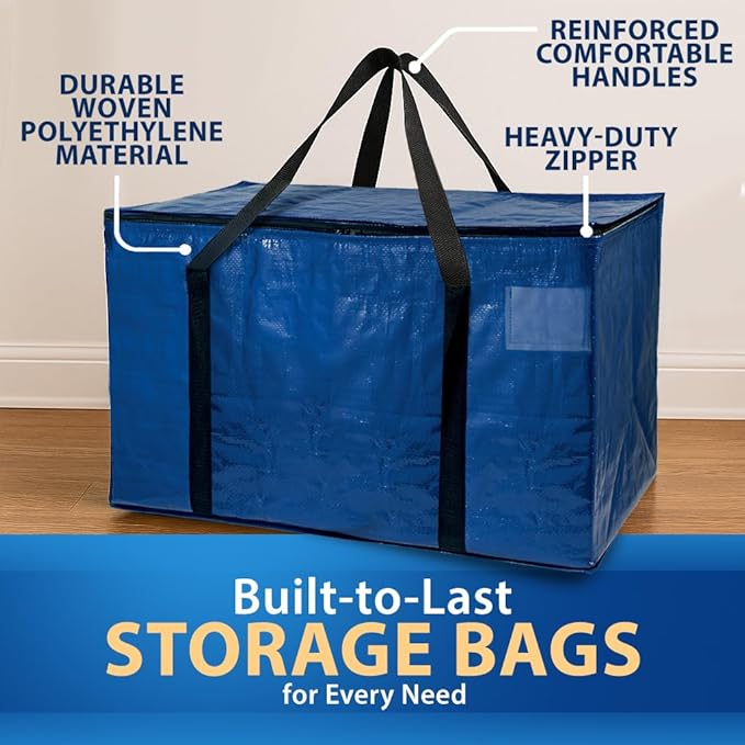ClearSpace Heavy Duty Moving Bags - Water Resistant Storage Bags or Storage Bins with Lids and Moving Supplies - Large Moving Boxes for College Dorm, Travel, Closet Organization - 2 Pack
