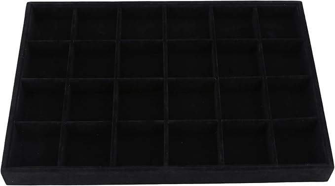 Large Velvet Jewelry Tray, Drawer Organizer for Jewelry in Dresser, Stackable Jewelry Drawer Organizer Inserts for Earring Necklace Bracelet Rings(Black,24grid)