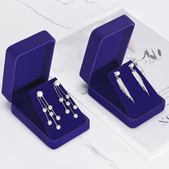 LETURE 2 Pieces Velvet Jewelry Gift Boxes for Necklace Pendant Earring Bracelet, Small Jewelry Storage Display Case for Christmas Wedding Engagement Birthday Anniversary (Blue)
