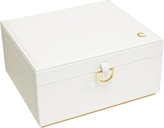 COLLECTIVE HOME - Monogram Jewelry Box with Mirror, Custom Gold Letter Engraving, Elegant Jewelry Organizer with Removable Tray, Gift for Mother’s Day, Girlfriend, Birthday (c)
