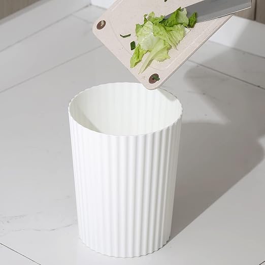 JiatuA Small Trash Can Plastic Wastebasket Round Garbage Container Bin for Bathroom, Kitchen, Bedroom, Home Office, College Dorm, White 2 Pack