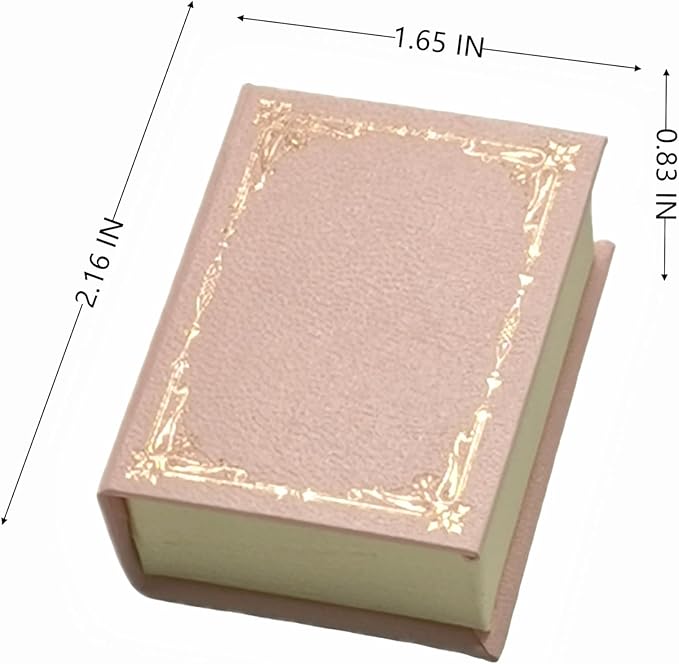 Book Shaped Ring Box - Vintage Engagement Ring Box with Hinged Lid for Proposal Engagement Wedding, Proposal Ring Case -PRB012-Pink