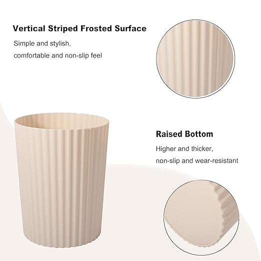 JiatuA Small Trash Can Plastic Wastebasket Round Garbage Container Bin for Bathroom, Kitchen, Bedroom, Home Office, College Dorm, Beige 2 Pack