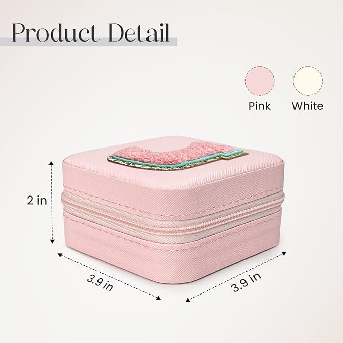 SANDJEST Personalized Jewelry Box, Pink Travel Jewelry Box with Initial J, Small Monogrammed Jewelry Case Organizer for Girls Women Teen Kids, Mini Travel Essentials Gifts for Birthday Christmas