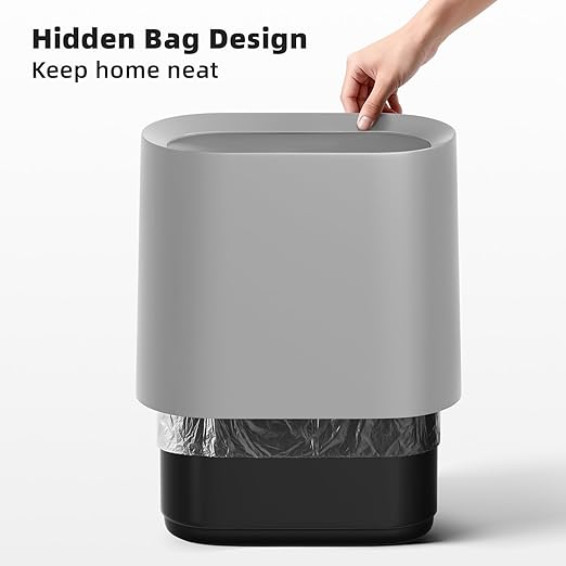 SUBEKYU 2.3 Gal Trash Can for Bathroom,Small Office Garbage Can for Kitchen,Slim Rectangular Waste Bin,Plastic,Grey