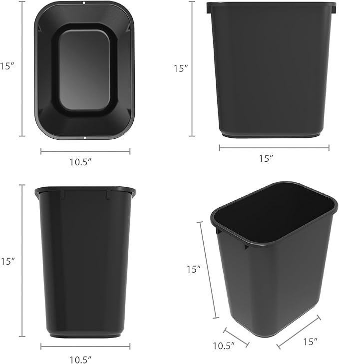 Storex Medium Waste Basket, 15 x 10.5 x 15 Inches, Black, 1 Count (00710A24C)