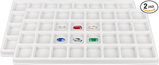 TheDisplayGuys For Your Modern Living 2-Pack 32-Compartments Flocked Velvet Jewelry Display Inserts - Tray/Case Liners - Ring Earrings Storage, (White) by The Display Guys