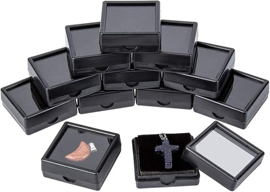 BENECREAT 24 Pack Black Gemstone Display Box Jewelry Box Container with Clear Top Lids 1.57x0.6 for Festival Treat, Gems, Coins, Diamond, Gift Packing