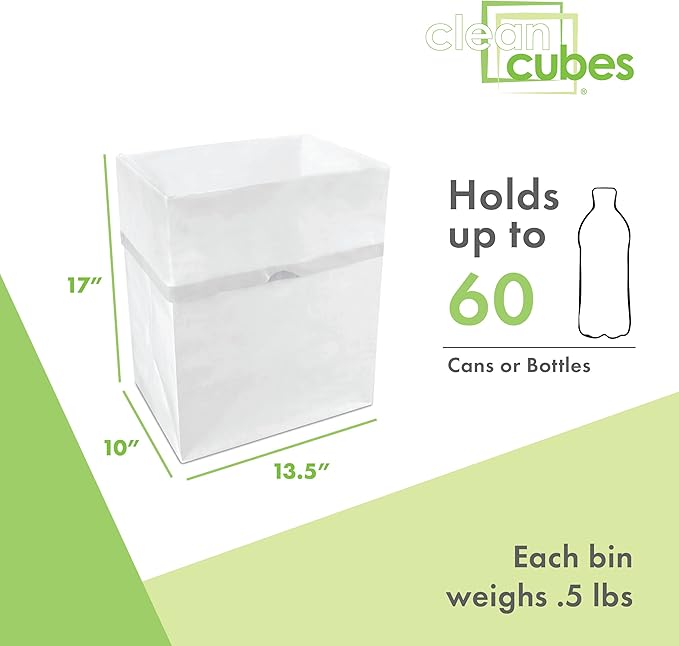 Clean Cubes 13 Gallon Disposable Pop-Up Trash Cans (3-Pack) with Fitted Bags – Foldable Garbage & Recycling Bins for Parties, Events & Kitchen (White, 17" H x 13.5" W x 10" D)