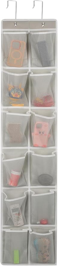 GOMAJI Over the Door 12 Pocket Hanging Shoe Organizer, Gray