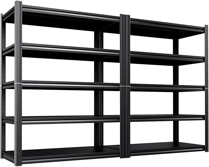2 Pack Garage Shelving 5-Tier Heavy Duty Storage Shelves, Adjustable Metal Shelving Unit, Utility Garage Organizer Shelf for Basement, Pantry, Warehouse, Supermarket, 45.7" Wx19.7 Dx71.2 H
