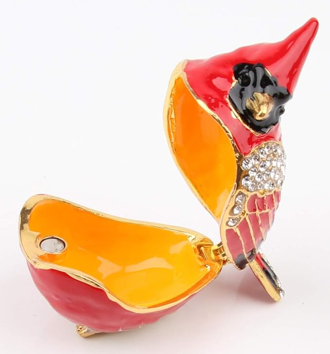 SEVENBEES Cardinal Bird Trinket Box Metal Enameled Animal Figurines Collectable Wedding Jewelry Ring Holder Organizer - Mothers Day Gifts