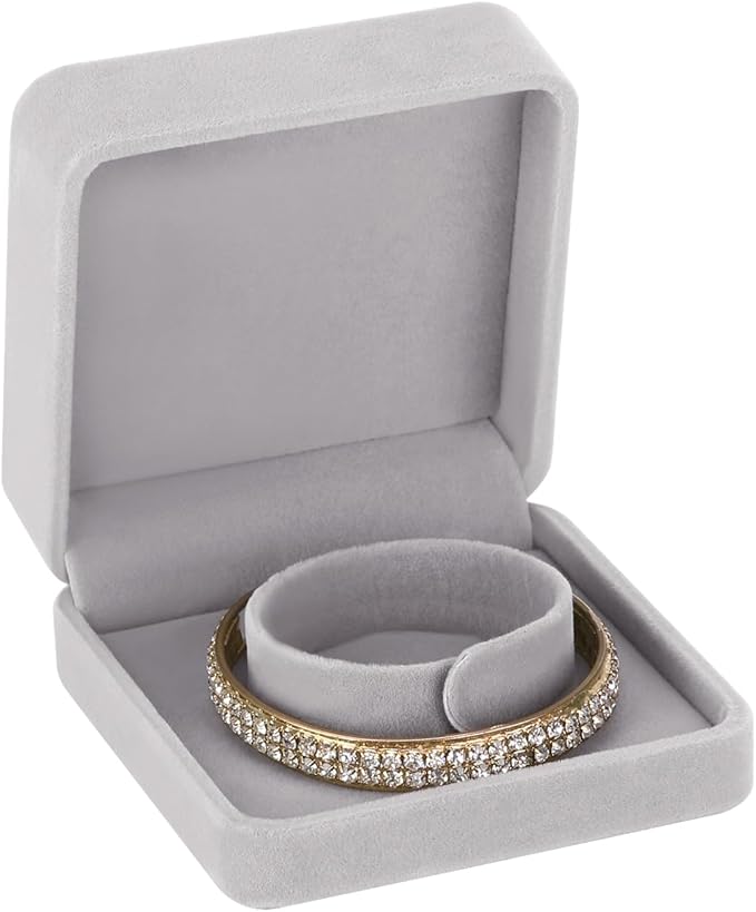 LETURE 4 Pieces Classic Velvet Bracelet Bangle Pendant Necklace Gift Box, Travel Jewelry Box Display Storage Case for Gift, Wedding, Engagement, Proposal, Birthday (4PCS Bracelet-GREY)