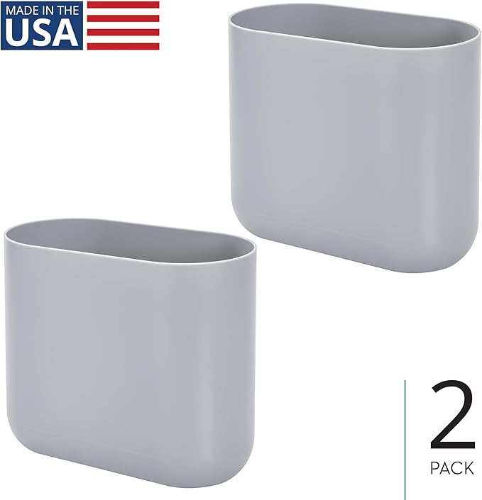 iDesign Small Slim Plastic Bathroom Trash Can, Garbage Can for Bedroom, Office, Desk, Dorm, 2-Pack, Gray