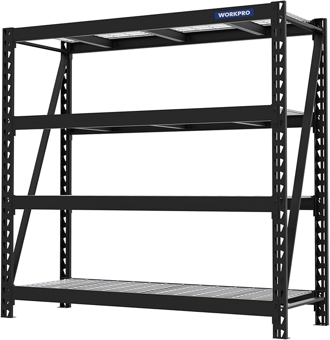 WORKPRO Garage Shelving, 68"W x 24"D x 65"H, 7200 LBS Load, Heavy Duty Metal Shelves for Storage, Industrial Shelving Storage Rack for Warehouse Kitchen Shop Basement, Black, Pack of 1