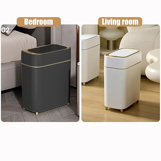 Yatmung 2-Pack - Automatic Trash Cans Touchless Motion Sensor Bathroom Trash Can - Waste Basket for Bedroom, Home Offices, Small Spaces - Compact Smart Garbage Can with Lid - Black with Gold Edge