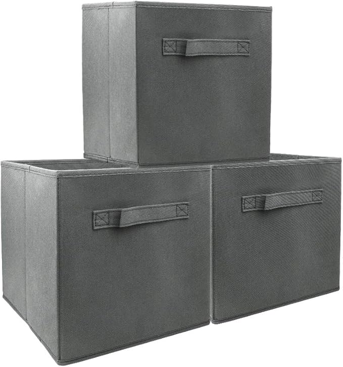 EBIGIC storage bins collapsible storage bins，cube storage organizer （Pack of 3） 10.5*10.5*11inch，For home and office Collapsible Closet Shelf Organizers, Drawer Organizers(Grey)