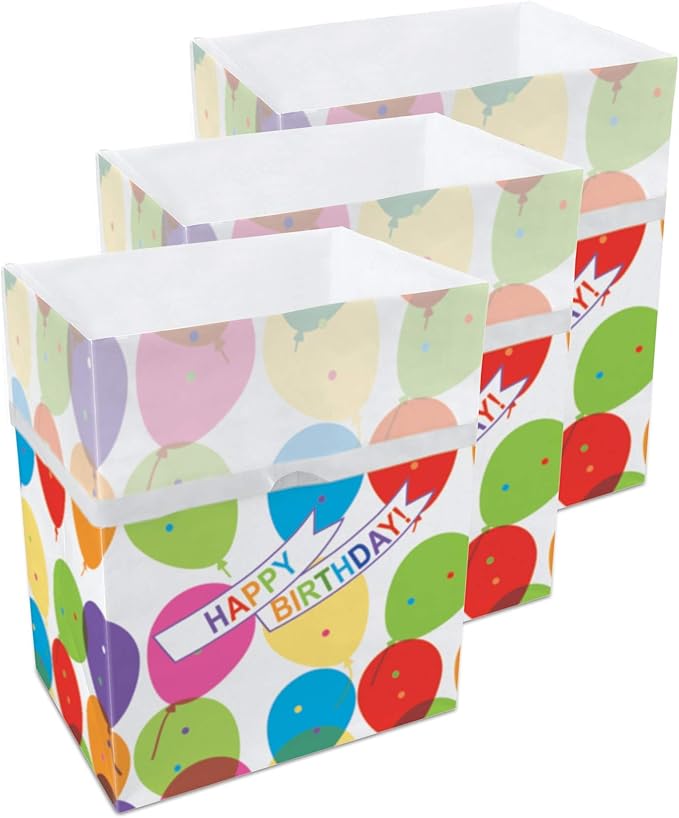 Clean Cubes 13 Gallon Disposable Pop-Up Trash Cans (3-Pack) with Fitted Bags – Foldable Garbage & Recycling Bins for Parties, Events & Kitchen (Birthday, 17" H x 13.5" W x 10" D)