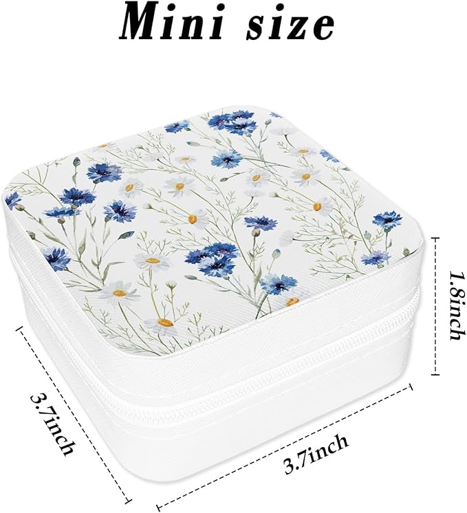 Daisy White Small Portable Jewelry Organizer Box Travel Jewelry Case Mini Jewellery Storage Box Portable jewellery Case for Rings Necklaces Earrings Gifts for Men Women Birthday Christmas