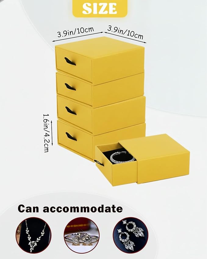 Jewelry Gift Box Velvet-Lined, 12 Pack Compact Drawer Style for Earrings & Rings, Necklace & Bracelet Organizer, Stackable Jewelry Display & Storage Box, Elegant Jewelry Storage (Yellow)