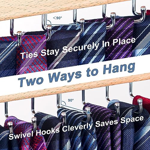 Belt and Tie Organizer for Closet, Tie and Belt Rack Wall Mounted with 20 Storage Hooks, Non Slip 180 Degree Rotating Tie Holder Belt Hanger for Closet/Wall Mount - Image 2