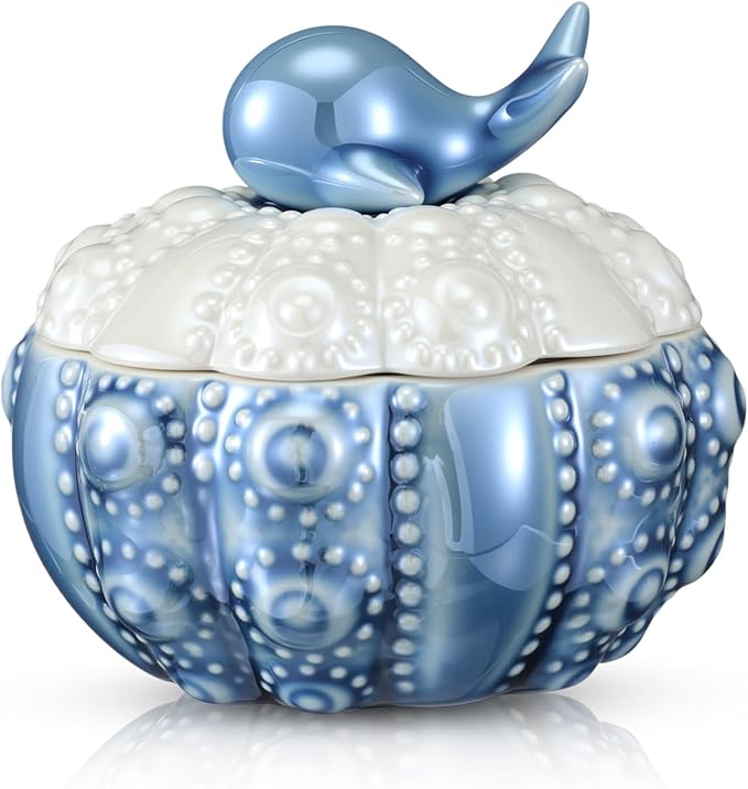 Kenning Ceramic Jewelry Box, Vintage Decorative Trinket Box with Lids Jewelry Gift Organizer for Earrings Rings (Whale)