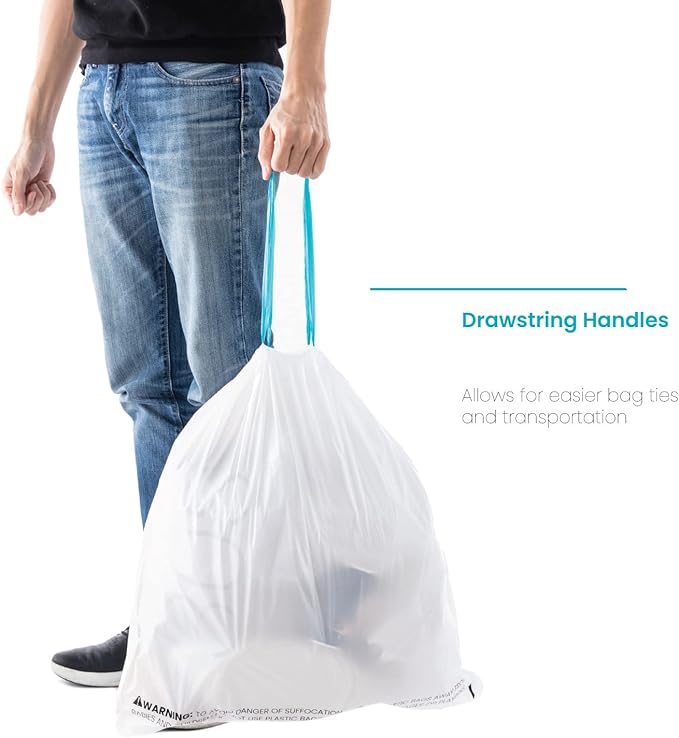 Home Zone Living 8 Gallon Kitchen Trash Bags with Drawstring Handles, Heavy Duty Custom Fit Design for Standard 30 Liter Kitchen Trash Cans, Code 30S, 60 Count (Pack of 2)