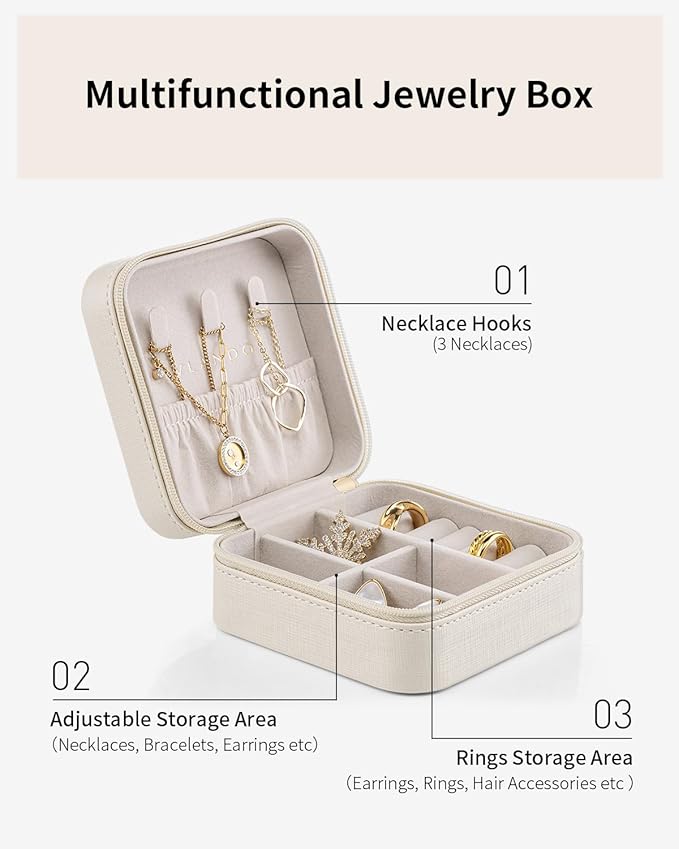VLANDO Wedding Bridesmaid Gifts - Mothers Day Gifts - Small Jewelry Travel Organizer, Travel Jewelry Case for Ring, Earring, Necklace, Bracelet - Milky White