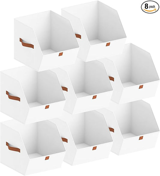 Homsorout Fabric Closet Storage Cubes - 8 Pack Square Storage Bins with Dual Handles for Clothes, Towels, Toys, Cube Storage Organizers for Bedroom, Nursery, Shelves, Closet, Small Spaces, White