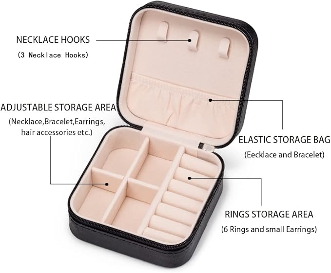 Mini Jewelry Travel Case,Small Jewelry Box,Traveling Jewelry Organizer,Portable Jewellery Storage Holder for Rings Earrings Necklace Bracelet Bangle Organizer,Boxes for Girls Women(PU-Black)
