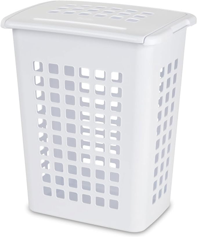 Sterilite Rectangular LiftTop Laundry Hamper with Lid, Handles to Easily Carry Clothes Between the Laundry Room and Bedroom, Plastic, White, 16-Pack