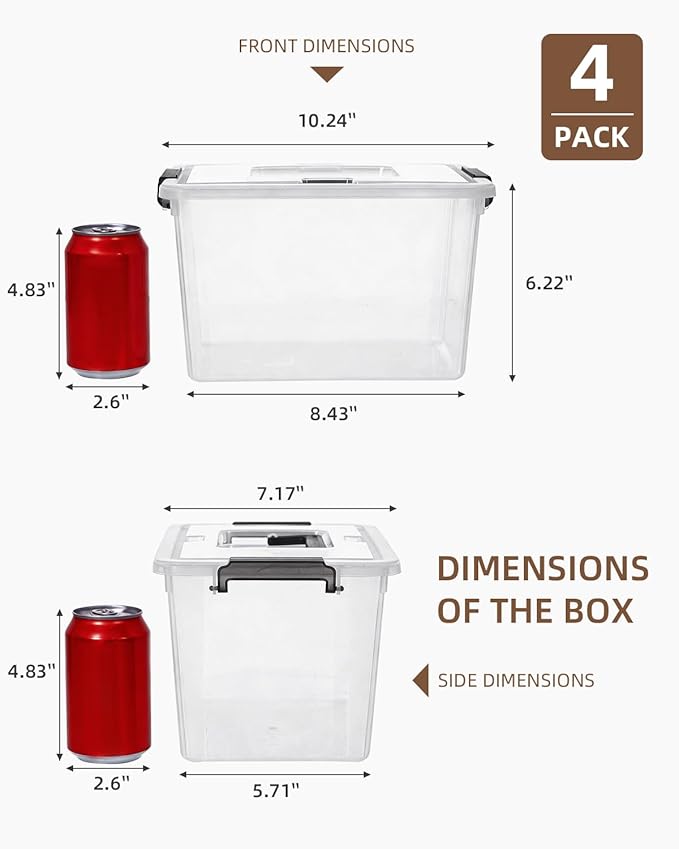 ITYLIFE CITYLIFE Citylife 4 Packs Plastic Storage Bins with Latching Lids Clear Storage Box with handle Stackable Storage Containers for Organizing Toys, Crafts, Legos, Tools