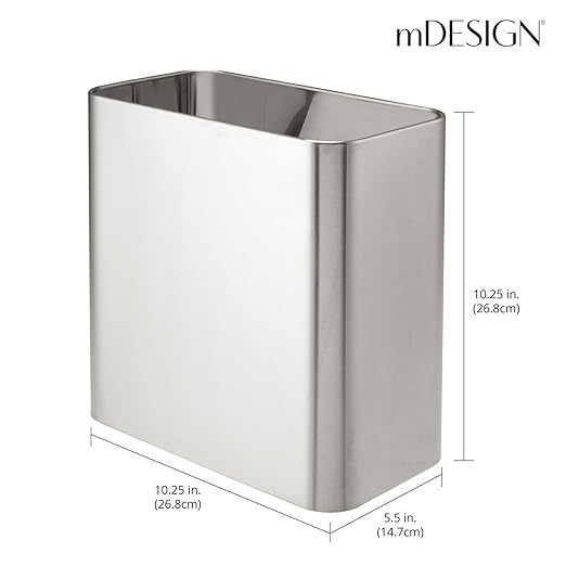 mDesign Small Metal 2.4 Gallon/9 Liter Trash Can Wastebasket Garbage Bin for Bathroom, Slim Rubbish Waste Bin Trashcans - Mirri Collection - Brushed Chrome