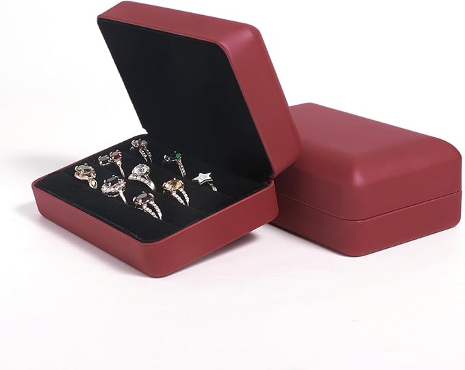Small Ring Organizer Box. Travel Jewelry Storage Case. Ring Box for Multiple Rings. Portable Ring Display Holder for Women (Red S)