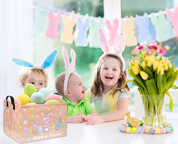 Rectangular 3Pack Easter Baskets Gift Bins Empty Pink Bunny Kids Storage Basket Baby Boy Baskets Kids Toy Storage Bin Organizer Box.(3Pack Easter Basket)