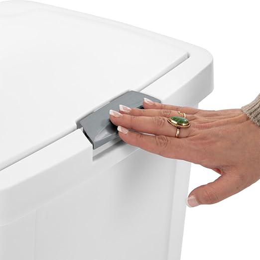Sterilite 13 Gallon TouchTop Wastebasket Trash Can Garbage Recycle Bin with Titanium Latch for Kitchen, Garage, Basement, or Office, White (12 Pack)