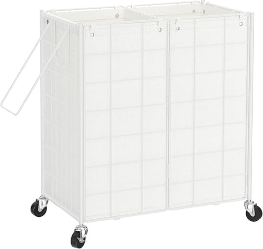 WOWLIVE Double Laundry Hamper with Wheels,Metal Wire Frame Rolling Laundry Basket with 2 Removable bags,120L Dirty Clothes Hamper Organizer Dorm Room Storage for Bedroom,Bathroom,White
