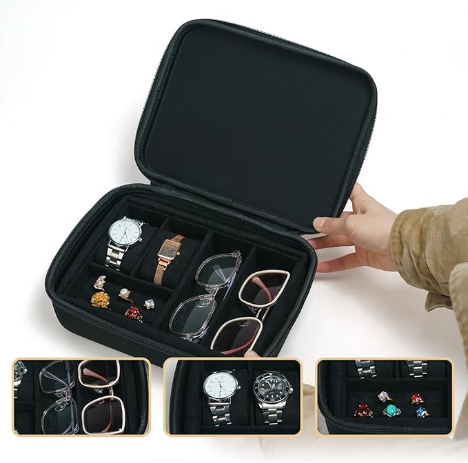 Eyeglasses Watches Jewelry Display Versatile Portable 5Slot Travel Jewelry Box Sunglasses Organizer Rings Zippered Holder Bag