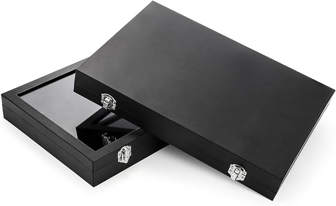 Elsjoy 2 Pack 100 Slots Ring Display Case with Transparent Glass Lid, Black Velvet Ring Organizer Box Large Ring Storage Tray, Vintage Jewelry Holder for Home, Selling