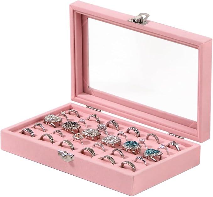 Travel Jewelry Box,Small Jewelry Case,Rings Earrings Cufflinks Organizer for Girls (Pink, Ring Box)