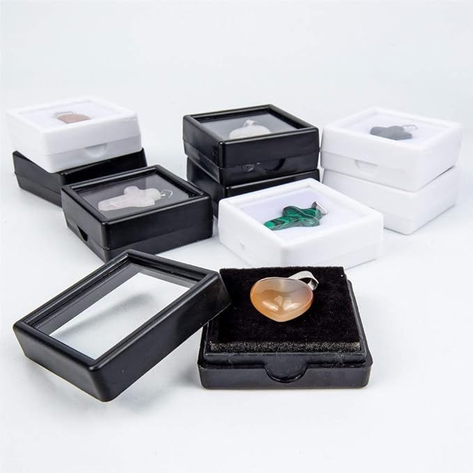 BENECREAT 24PCS White Gemstone Display Box Jewelry Box Container 1.57x0.6 with Clear Top Lids for Gems,Jewelry and Festival Gift Packing