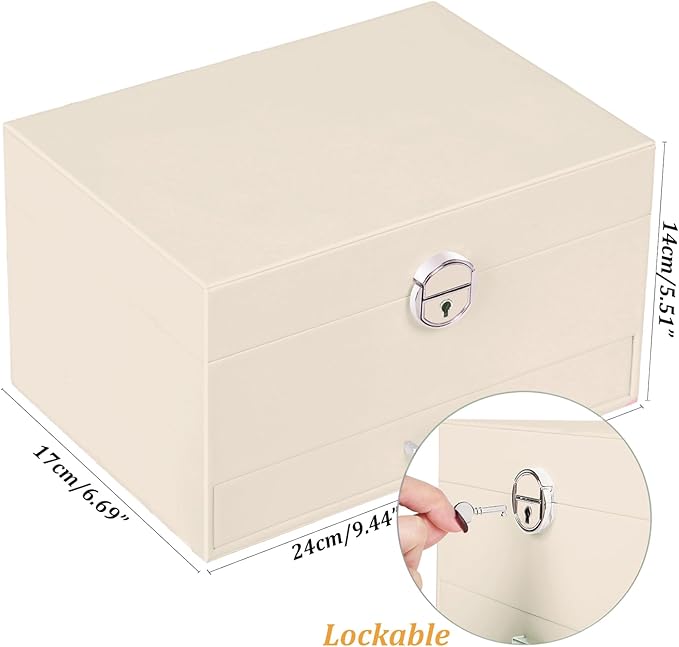 QBestry Earrings Jewelry Box for Girls, 5 Layers Jewelry Organizer with Earring Holder Organizer for Girls Earring Organizer Jewelry Boxes for Women Earrings and Necklaces Jewelry Box Organizer Beige